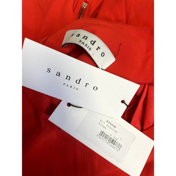 SANDRO Requiem Open-Back Mini Dress in Rogue Red LBD 3/4 Sleeve Size 2 M - Picture 8 of 12
